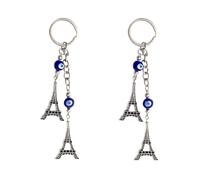 Lot de 2 porte-clés mauvais œil bleu à suspendre pour rétroviseur de voiture - Accessoires de maison - Tour Eiffel - Pendentif amulette pour la chance et la protection, Argenté., taille unique