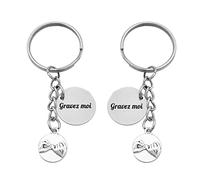 Lot de 2 Porte-clés Médaille Promesse du Petit Doigt Argenté Gravure Personnalisée laser Prénom Date Message Cadeau Original Anniversaire Unique Femme/Fille à Homme/Garçon/Couple/Amis