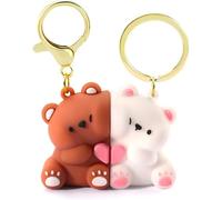 Lot de 2 porte-clés mignons pour couple - Mini statue de dessin animé Kawaii - Ours et panda - Pour femme et fille - Pour voiture, sac à main, sac à dos, clés, cadeaux, accessoires de décoration