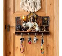 Lot de 2 porte-clés multifonctionnels en bois, petit porte-clés plat 2D avec 4 crochets, support mural pour clés chrétiennes, panneau de bienvenue religieux pour entrée, couloir