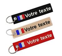 Lot de 2 porte - clés personnalisés, étiquette de texte personnalisée, porte - clés drapeau français brodé sur les deux côtés pour moto, voiture, planche à roulettes ATV