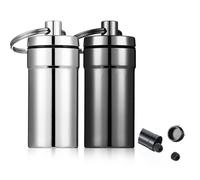 Lot de 2 porte-clés portables - Mini boîte à pilules - Porte-clés - Étanche - En aluminium - Pour les voyages, la randonnée, le camping et les sorties (noir et argent)