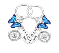 Lot de 2 porte-clés pour meilleure amie avec breloque papillon bleu pour 2 porte-clés d'amitié longue distance cadeaux assortis pour meilleure amie, meilleure amie, sœur, cadeaux de Noël et