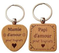 Lot de 2 Porte-clés pour Papi et Mamie en Bois Gravé et Personnalisé - Cadeau Papy et Mamie - Idéal Anniversaire, Fête des Grands-Pères Fêtes des Grands-Mères Noël