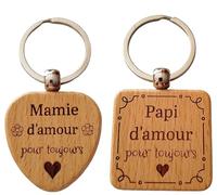Lot de 2 Porte-clés pour Papi et Mamie en Bois Gravé et Personnalisé - Cadeau Papy et Mamie - Idéal Anniversaire, Fête des Grands-Pères Fêtes des Grands-Mères Noël