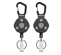 Lot de 2 porte-clés rétractables avec câble en acier de 60 cm Lanière résistante avec design rétractable pour porte-badge, Rappel automatique magnétique du porte-clés rétractable