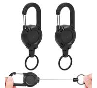 Lot de 2 porte-clés rétractables durables avec corde réglable - Porte-clés d'extérieur avec fermeture à ressort pour porte-badge d'identité, porte-cartes, cartes clés (noir)