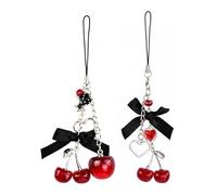 Lot de 2 Porte-clés Téléphone Cerise Mignon, Cordon de Téléphone Esthétique Noir, Lanière Y2K pour Caméra et Sac à Main, Pendentif Décoration Cadeau Original pour Femme et Fille