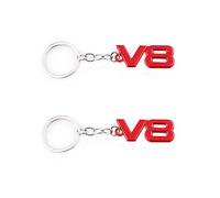 Lot de 2 porte-clés V8 pour voiture - Décoration - Badge V8 - Emblème autocollant, Rouge, taille unique