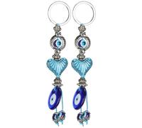 lot de 2 porte-clés yeux maléfiques, porte-clés œil de la chance, amulette turque bleue avec pendentif perles en forme de cœur