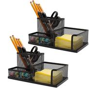 Lot De 2 Porte-Crayons En Maille Noire Avec 3 Compartiments Pour Le Bureau Et La Maison, Patins Antidérapants, 8,3 X 3,7 Pouces