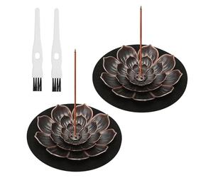 Lot de 2 Porte Encens en Métal, 6 Trous Support Encens Lotus avec Soucoupe et Brosse, Brûleur d'encens Amovible pour Méditation, Yoga, Décoration