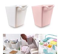 Lot de 2 porte-gobelets à suspendre, panier de rangement mural, conteneurs de plantes, seau de rangement, pot de fleurs ou porte-crayons de maquillage pour la décoration de la maison(blanc + rose)
