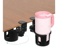 Lot de 2 porte-gobelets de table, porte-gobelets de bureau, rotatifs avec revêtement en caoutchouc antidérapant, hauteur réglable, pour eau, boissons, limonade, tasse à café, maison, bureau (noir)