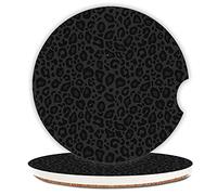 Lot de 2 porte-gobelets en céramique pour homme/femme - Tendance - Absorbants - Avec encoche de doigt - 6,5 cm - Imprimé léopard gris et noir