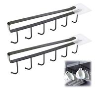 通用 Lot de 2 porte-gobelets noirs à 6 crochets sous une armoire, rangement sous une étagère, pour restaurant, café, bar, cuisine, avec vis adhésive