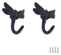 Lot de 2 porte-manteaux muraux, crochets décoratifs en forme de libellule, crochet à vêtements mural, crochet à vêtements en alliage de zinc, crochet de porte arrière, crochet de suspension mural(Blac