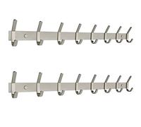 Lot de 2 porte-manteaux muraux en nickel brossé de 61 cm avec 8 crochets doubles robustes pour entrée, salle de bain, chambre à coucher, serviettes, chapeaux