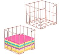 Lot de 2 porte-mémos en maille or rose, porte-notes pour cubes de notes adhésives, rangement de bureau pour post-it, distributeur de notes, support métal de table pour bureau et maison