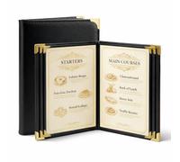 Lot de 2 Porte-Menus A4 en Simili Cuir Noir - 4 Pages 8 Vues - Protège-Menu Durable - Livre de Menus en Cuir pour Restaurants, Cafés, Bars, Hôtels