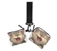Lot de 2 porte-monnaie avec fermeture éclair et dragonne Motif chat en colère, dessin animé chat en colère fuuny, 1 size, Décontracté