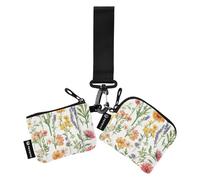 Lot de 2 porte-monnaie avec fermeture éclair et porte-clés pour femme Motif fleurs de printemps jaunes Blanc, Fleurs de printemps jaunes, 1 size