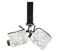 Lot de 2 porte-monnaie avec porte-clés pour cartes de crédit Motif fleurs de printemps et plantes Blanc, Fleurs de Printemps Plantes, 1 size