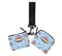 Lot de 2 porte-monnaie colorés peints à la main avec porte-clés pour femme Motif planète Univers, Planète colorée peinte à la main, 1 size, Décontracté