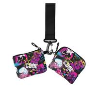 Lot de 2 porte-monnaie colorés style disco hippie rétro des années 80 et 70 avec porte-clés pour femme