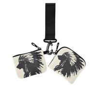 Lot de 2 porte-monnaie de cowboy occidental indien avec poche zippée pour femme - Motif loup tribal - Noir, Coiffe western cowboy indien loup tribal noir, 1 size, Décontracté