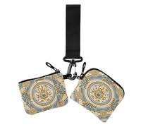 Lot de 2 porte-monnaie double doré avec fermeture éclair plate et porte-clés pour le travail et les voyages Motif dragon chinois