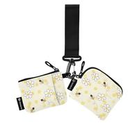 Lot de 2 porte-monnaie double pour cartes de crédit et porte-monnaie de taille compacte avec poche zippée pour femmes et filles, seamless bee happy good luck cartoons marguerite, 4.13"(L) x 3.5"(W),