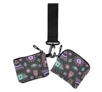 Lot de 2 porte-monnaie égyptiens avec poche zippée pour femme Motif totem noir