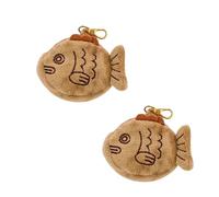 Lot de 2 porte-monnaie en peluche marron mignons, mini sac à main, pendentif japonais créatif réglable avec fermeture éclair en peluche pour fille et femme, poisson