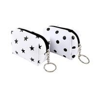 Lot de 2 porte-monnaie en similicuir avec fermeture éclair et porte-clés pour femme, blanc avec pois et étoiles en noir, 10 cm, blanc, 9.80x3x6.50 cm