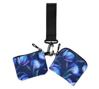 Lot de 2 porte-monnaie esthétiques pour femme avec fermeture éclair et porte-clés pour le travail, les voyages, bleu roi, taille 1, art imprimé, Fleur Esthétique Bleu Royal, 1 size, Impression
