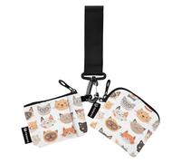 Lot de 2 porte-monnaie fins et portables avec dragonne pour femmes, pour le travail, les voyages, Collection Funny Cats Meow, 4.13"(L) x 3.5"(W), Accessoire de voyage