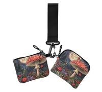 Lot de 2 porte-monnaie fins et portables avec fermeture éclair et dragonne pour femme Motif papillon de nuit, Poppy Moth Champignon Moon Spring, 1 size, Impression artistique
