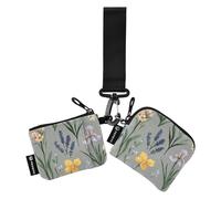 Lot de 2 porte-monnaie fins et portables avec poche zippée pour femme et homme Motif fleurs de printemps Gris, Fleurs printanières grises, 1 size