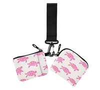 Lot de 2 porte-monnaie fins et portables avec porte-clés pour femme Motif silhouette de tortue Rose, Silhouette de tortue rose, 1 size, Impression artistique