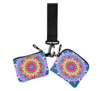 Lot de 2 porte-monnaie mandala floral coloré cyan pour femme - Mini porte-monnaie tendance avec poche à fermeture éclair pour un usage quotidien, mandala floral coloré cyan, 1 size, Décontracté