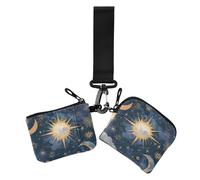 Lot de 2 porte-monnaie minimaliste bleu et doré pour femme avec porte-clés pour le travail et les voyages, Astrologie du tarot bleu et or, 1 size, Décontracté
