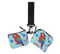 Lot de 2 porte-monnaie minimalistes avec dragonne pour femme, motif perroquet, oiseau, à paillettes, bleu, Fausse paillettes perroquet oiseau bleu, 1 size, Impression artistique