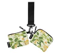 Lot de 2 porte-monnaie minimalistes avec fermeture éclair et fleurs jaunes pour femme avec motif feuilles vertes et fleurs jaunes, feuilles vertes fleurs jaunes printemps, 1 size, Art déco