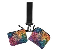 Lot de 2 porte-monnaie pour femme avec fermeture éclair et dragonne pour un usage quotidien Motif floral Mandala bohème coloré