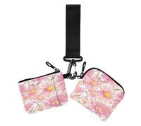 Lot de 2 porte-monnaie pour femme avec fermeture éclair et porte-clés pour filles Motif échinacée Doré, Cartoon Échinacée Pêche Or, Moderne