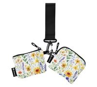 Lot de 2 porte-monnaie pour femme - Motif fleurs de printemps - Lavande - Blanc - Mini porte-cartes tendance avec poche zippée - Pour le travail et les voyages, Fleurs de printemps Lavande Blanc, 1