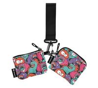 Lot de 2 porte-monnaie pour femmes et filles de grande capacité avec dragonne, Monstres de dessin animé colorés, 4.13"(L) x 3.5"(W), Accessoire de voyage