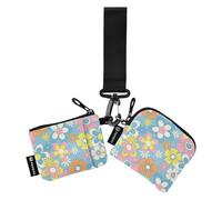 Lot de 2 porte-monnaie rétro avec poche zippée pour femme Motif fleurs, Retro Flowers Social Media, 1 size, Décontracté
