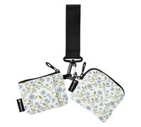 Lot de 2 porte-monnaie rétro bleu clair avec motif floral William Morris pour femme - Porte-monnaie minimaliste avec porte-clés pour femme
